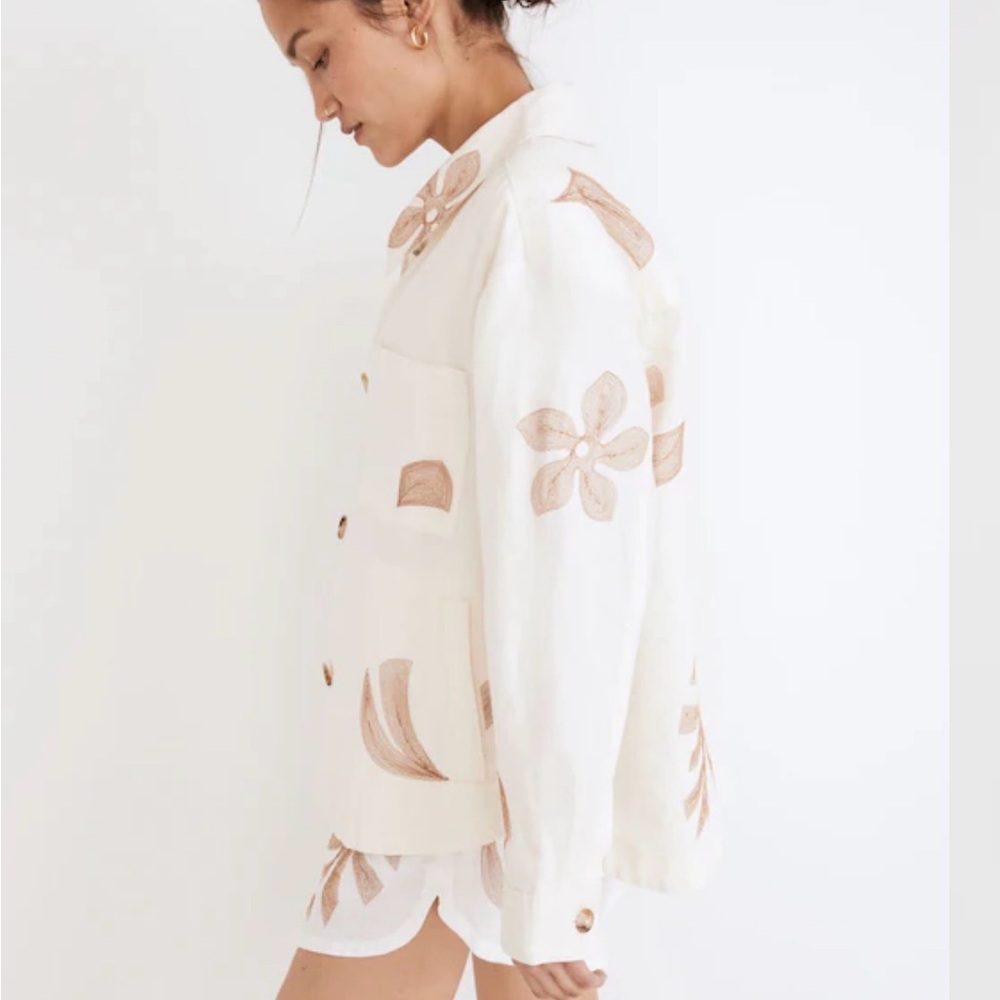 Madewell Embroidered Linen Crop Shirt-Jacket in Tropicale Floral
